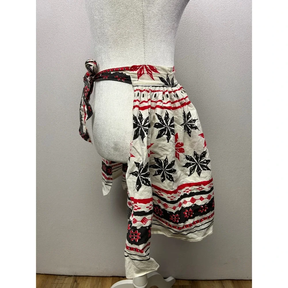 Vintage Nordic Folk Unbranded‎ Women OS Cream Red Black Snowflake Half Apron